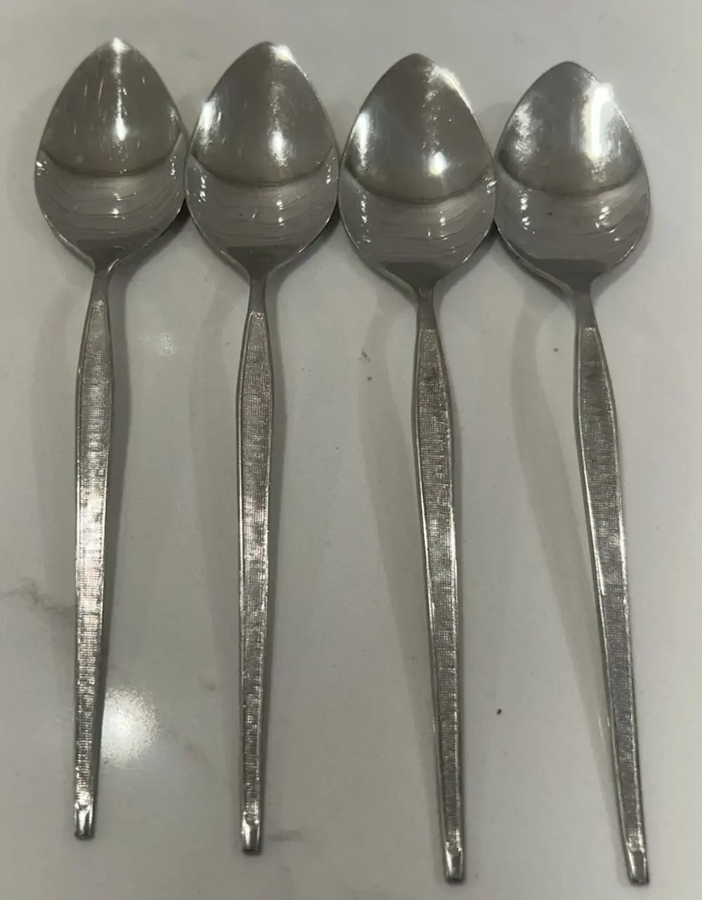 Vtg Oneida West Bend Shadow Weave Lot Of 4 Teaspoons 6.25” Stainless Made In USA